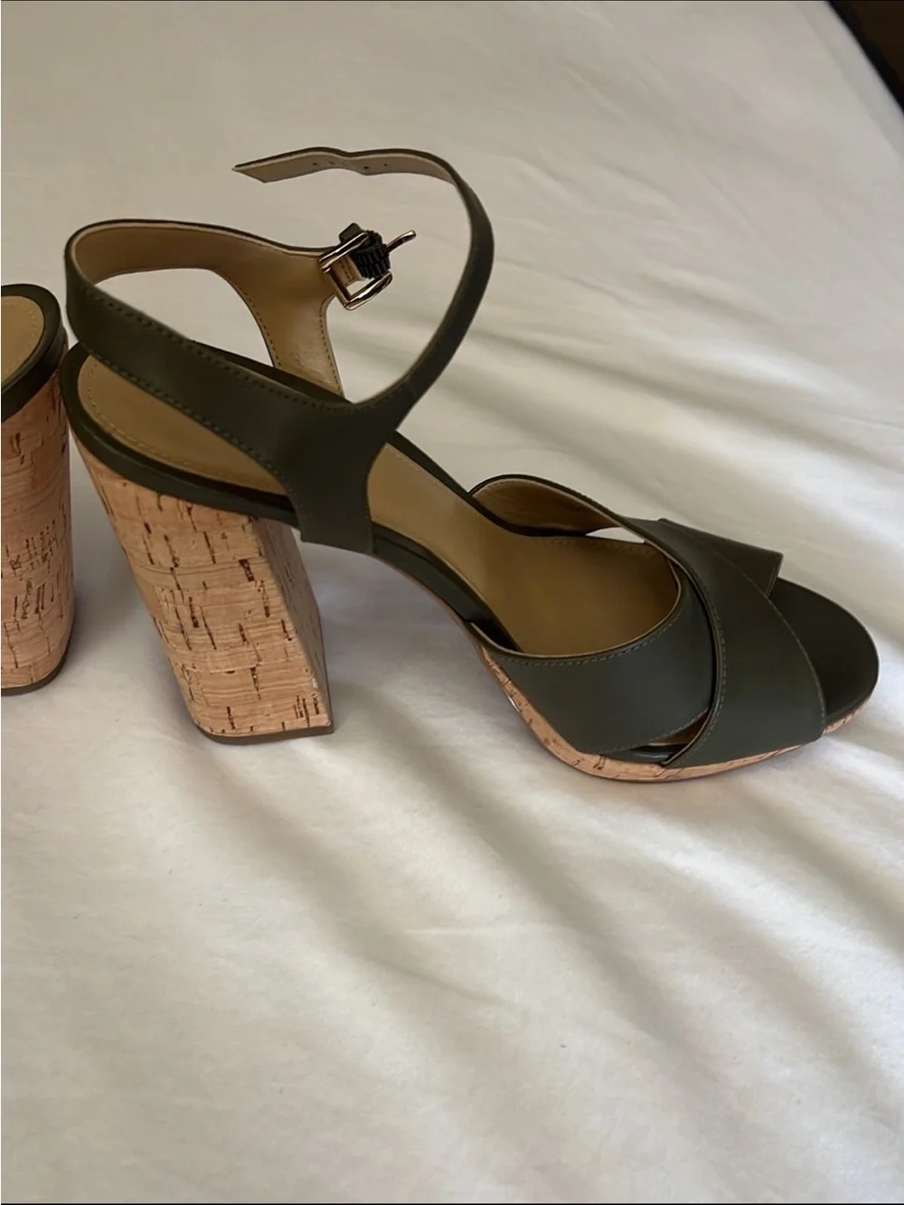 MICHAEL Michael Kors Olive Green Leather Cross-Strap Heels
